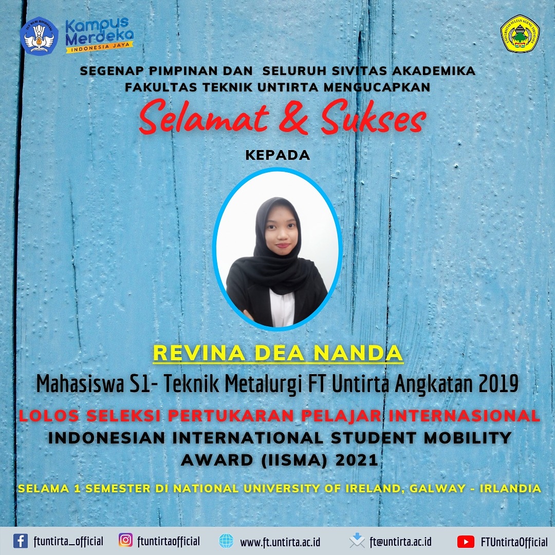Selamat &Sukses kepada Revina Dea Nanda (Mahasiswi Teknik Metalurgi FT Untirta Angkatan 2019)