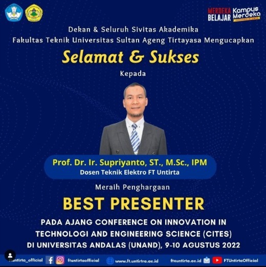 Selamat & Sukses Kepada Prof. Dr. Ir. Supriyanto, ST., M.Sc., IPM (Dosen Teknik Elektro FT Untirta/ WD 1 FT Untirta)