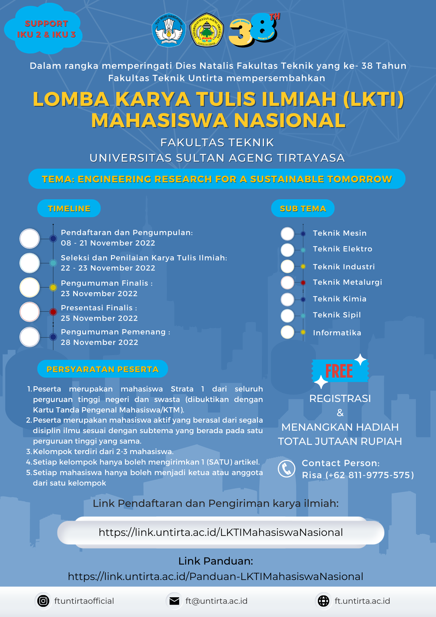 Lomba Karya Tulis Ilmiah LKTI Mahasiswa Nasional FT Untirta Tahun Fakultas Teknik UNTIRTA