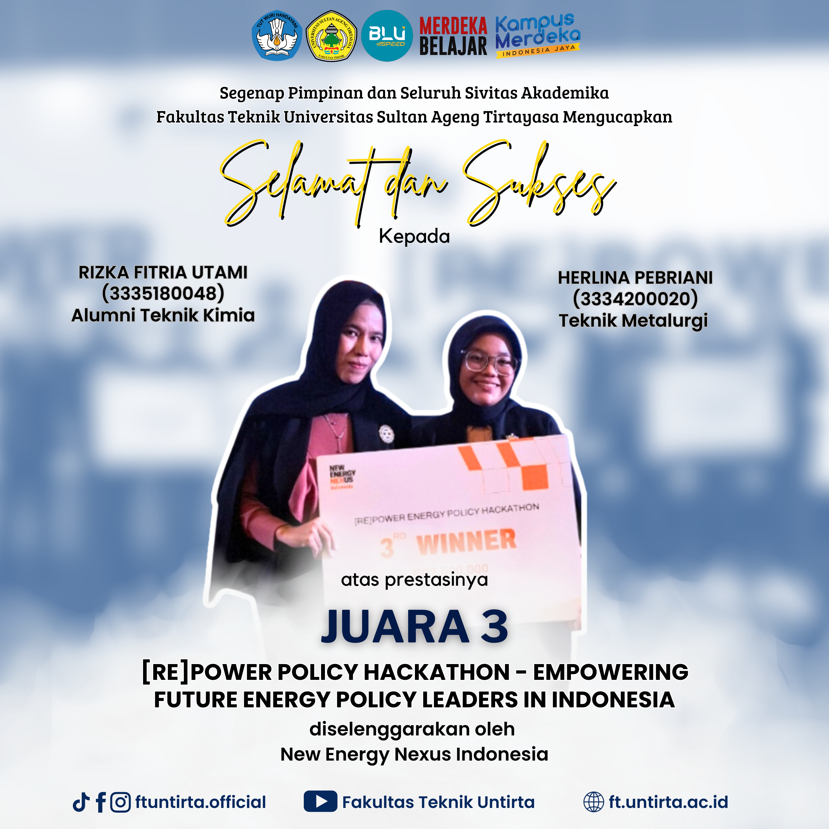 Selamat dan Sukses kepada Rizka Fitria Utami dan Herlina Pebriani Raih Juara 3 dalam Ajang [RE]POWER Policy Hackathon