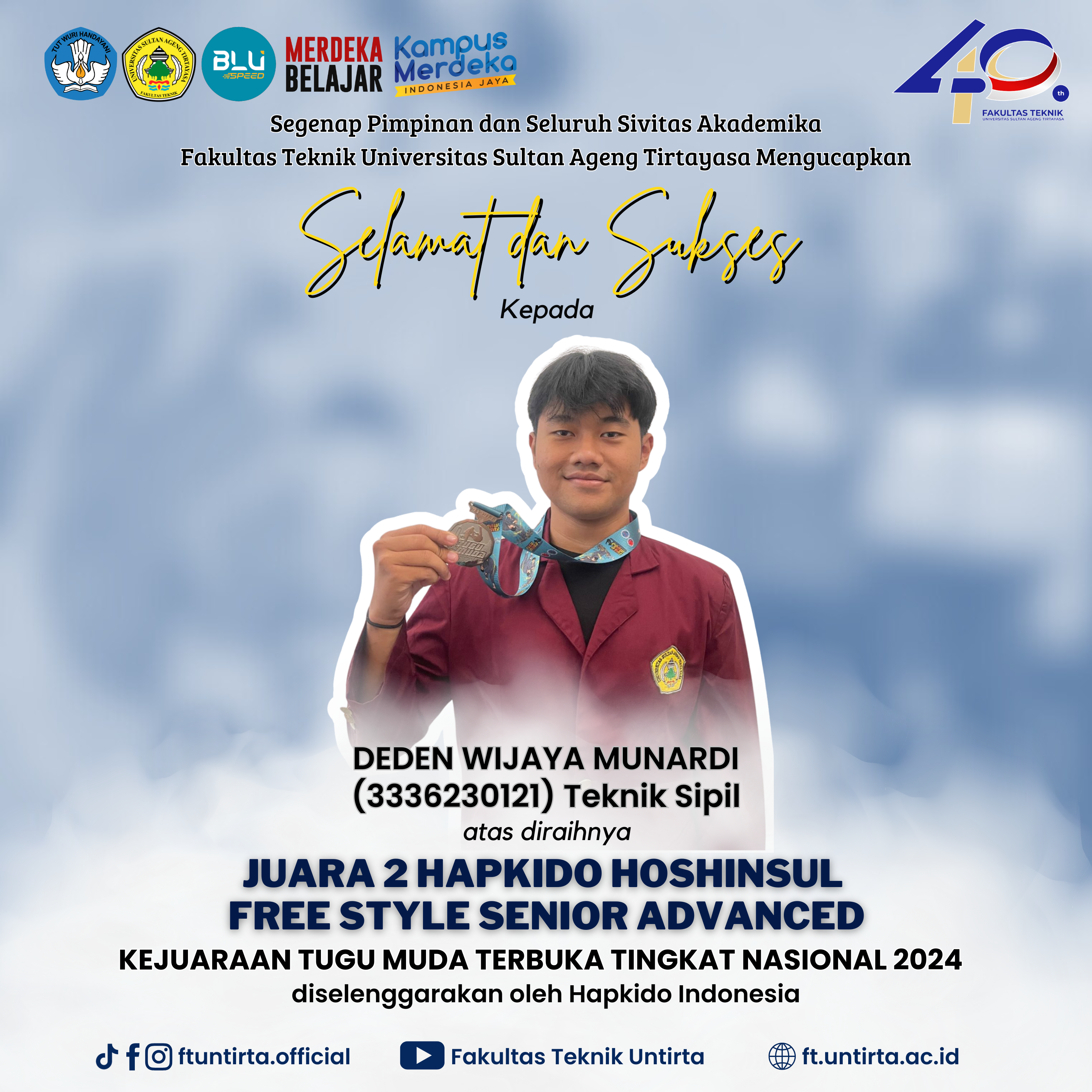 Deden Wijaya Munardi, Mahasiswa Teknik Sipil Raih aih Juara 2 Hapkido Hoshinsul Free Style Senior Advanced di ajang Kejuaraan Tugu Muda Terbuka Tingkat Nasional 2024